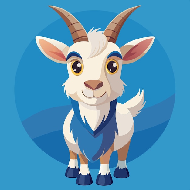 Vector cheerful cartoon goat illustration blue background vector illustration flat 2