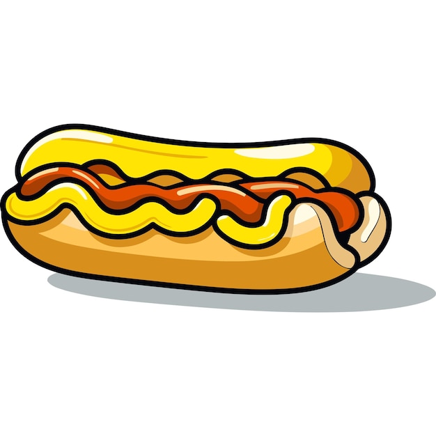 Vector a cheerful cartoon hot dog with mustard and ketchup perfect for menus food blogs and social media posts