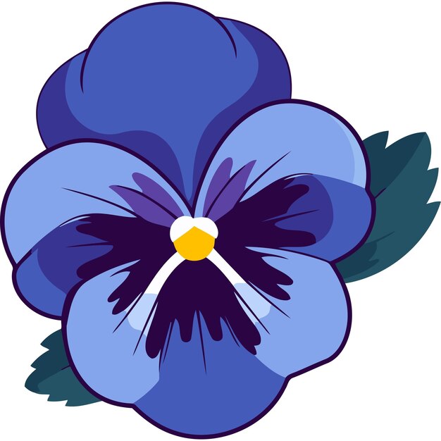 Vector a cheerful cartoon illustration of a blue pansy flower with a bright yellow center