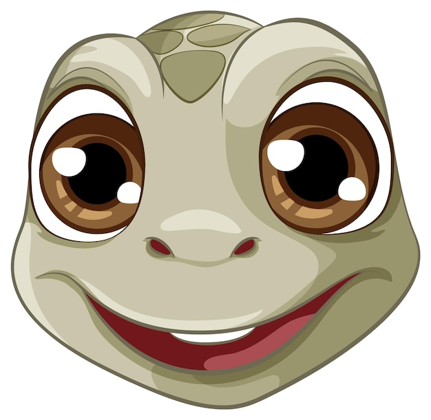 A cheerful cartoon illustration of a turtle with a smiling face