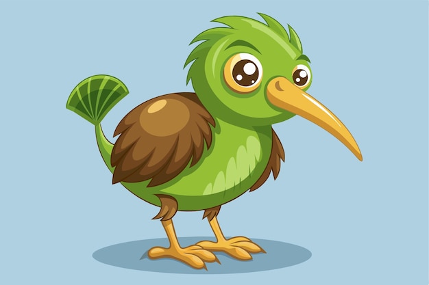 A cheerful cartoon kiwi bird with vibrant green feathers invites creativity and personalization for artistic projects Kiwi bird Customizable Cartoon Illustration