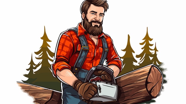 Cheerful Cartoon Lumberjack with Speech Bubble Illustration