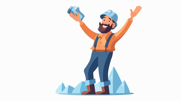 Cheerful Cartoon Miner Waving in Flat Style Illustration