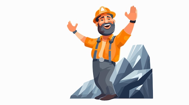 Cheerful Cartoon Miner Waving in Flat Style Illustration