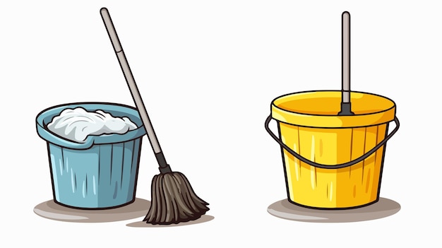 Vector cheerful cartoon mop and bucket illustration