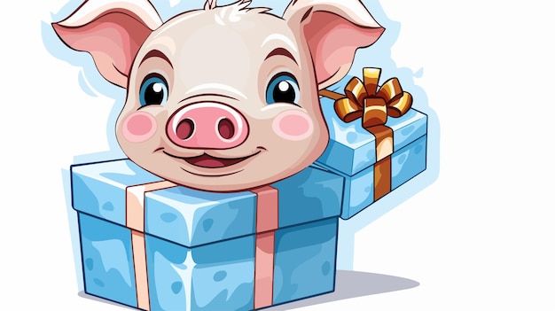 Cheerful Cartoon Pig with Christmas Present Sticker