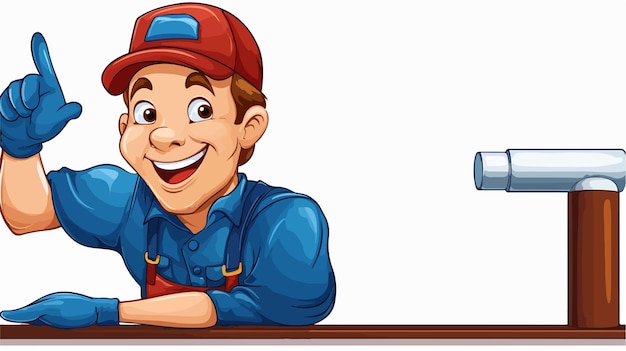 Cheerful Cartoon Plumber with Sink Plunger Peeking Over Humorous Plumbing Character Design