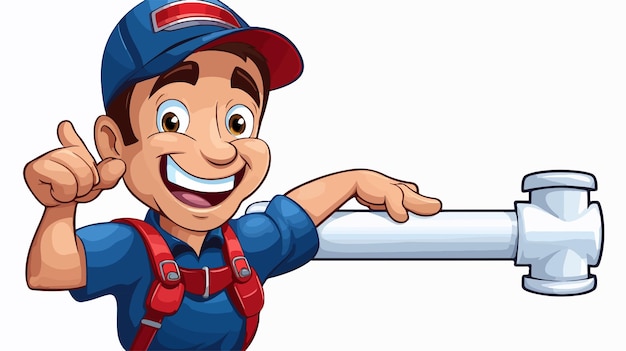 Cheerful Cartoon Plumber with Sink Plunger Peeking Over Humorous Plumbing Character Design