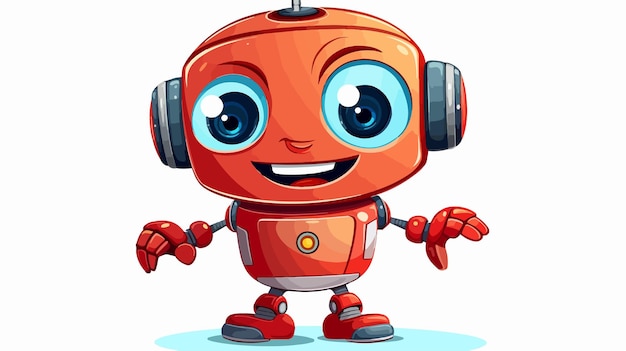 Vector cheerful cartoon robot character illustration for design projects