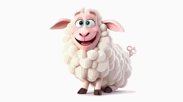 Cheerful Cartoon Sheep Posing on White Background