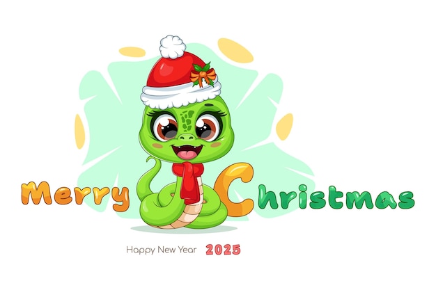 Vector cheerful cartoon snake for winter holidays christmas and new year illustration