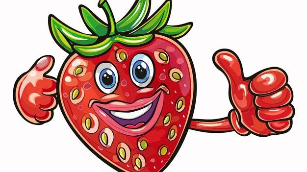 Vector cheerful cartoon strawberry showing approval with thumbs up gesture