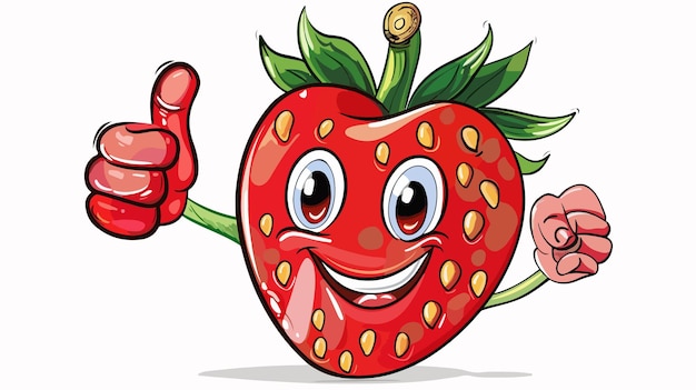 Vector cheerful cartoon strawberry showing approval with thumbs up gesture