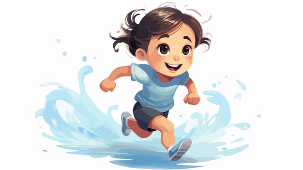 Vector cheerful cartoon toddler girl running and smiling