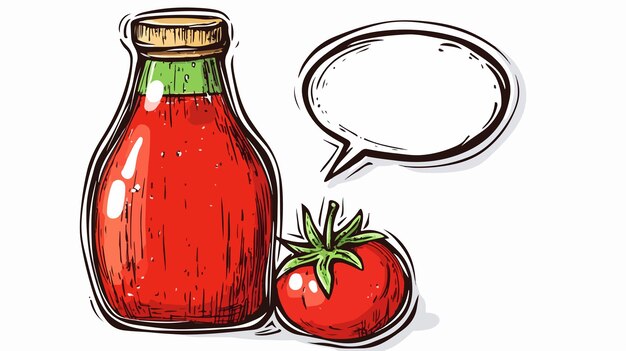 Vector cheerful cartoon tomato ketchup bottle with speech bubble illustration