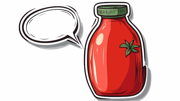 Cheerful Cartoon Tomato Ketchup Bottle with Speech Bubble Illustration