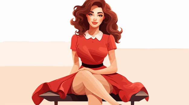 Vector cheerful cartoon woman sitting on chair vector illustration