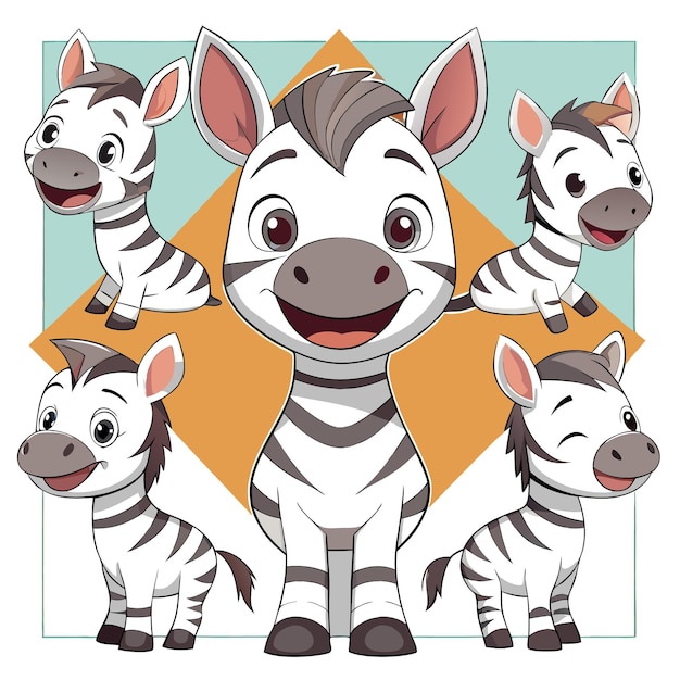 Vector a cheerful cartoon zebra with various expressions and poses