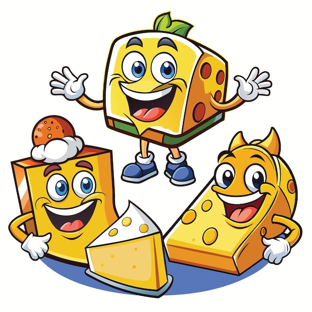 Vector cheerful cheese characters logo set