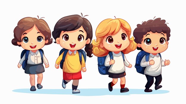 Vector cheerful children with school bag on white background