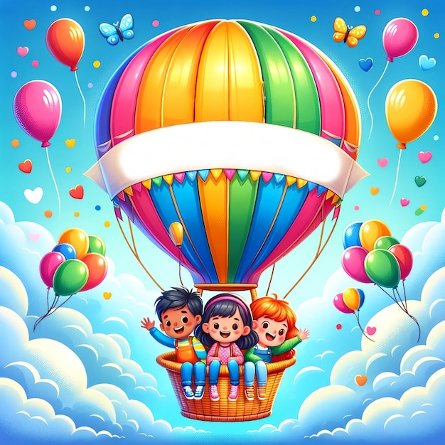 Cheerful Childrens Day hot air balloon