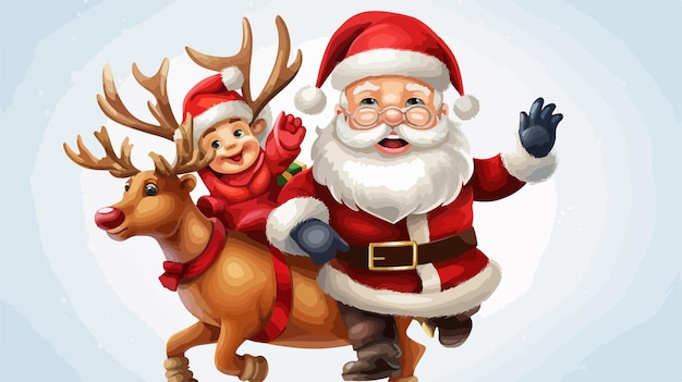 Cheerful Christmas Cartoon Santa and Reindeer Illustration