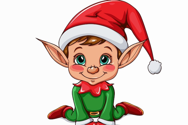 Cheerful Christmas Elf Clipart Isolated on White Background