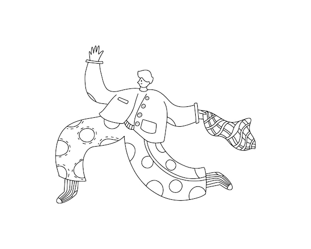 A cheerful, contented man runs, jumps. Joy, emotions. Outline drawing