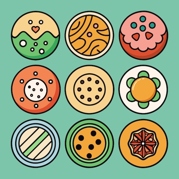 Vector cheerful cookie and pastry icons in a playful design