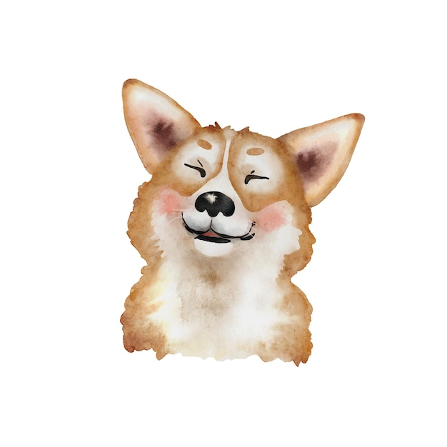 cheerful corgi puppy watercolor illustration