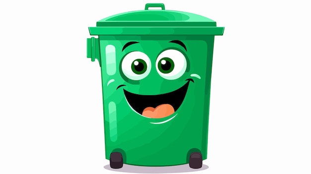 Vector cheerful dark green trash can character smiling cartoon