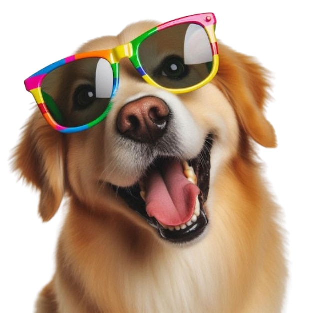 Vector a cheerful dog wearing colorful sunglasses