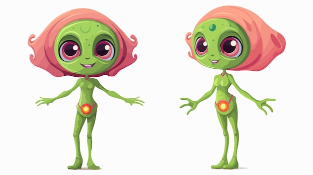 Vector cheerful flat color style cartoon of happy alien girl