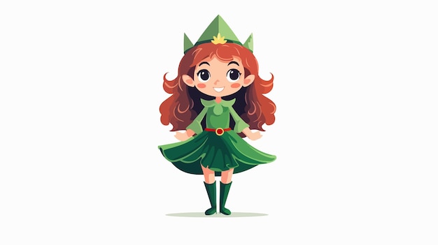 Vector cheerful flat style cartoon elf girl vector illustration