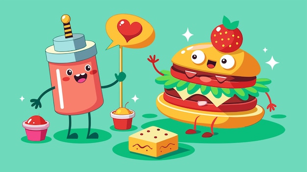 Vector cheerful food characters enjoying a party vector illustration