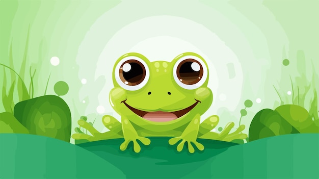 Cheerful Frog Illustration on Vibrant Green Background