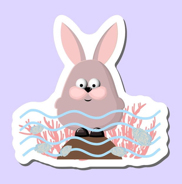 Cheerful funny rabbit on the beach Bunny in the lake spring sticker