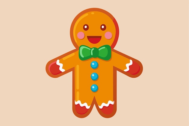 A cheerful gingerbread man cookie decorated with bright colors and a festive bow Gingerbread man cookies Customizable Semi Flat Illustration