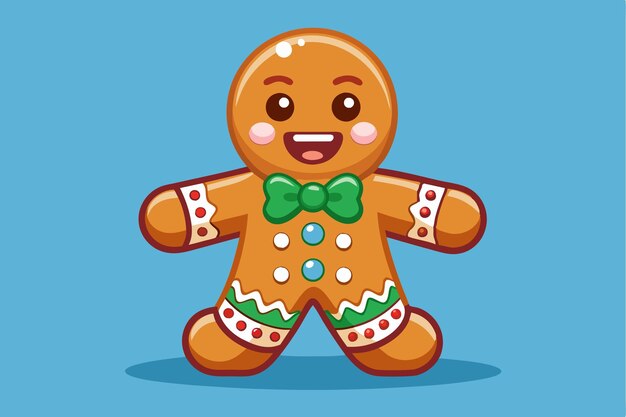 A cheerful gingerbread man cookie features bright colors and a cute bow tie perfect for festive occasions Gingerbread man cookies Customizable Cartoon Illustration