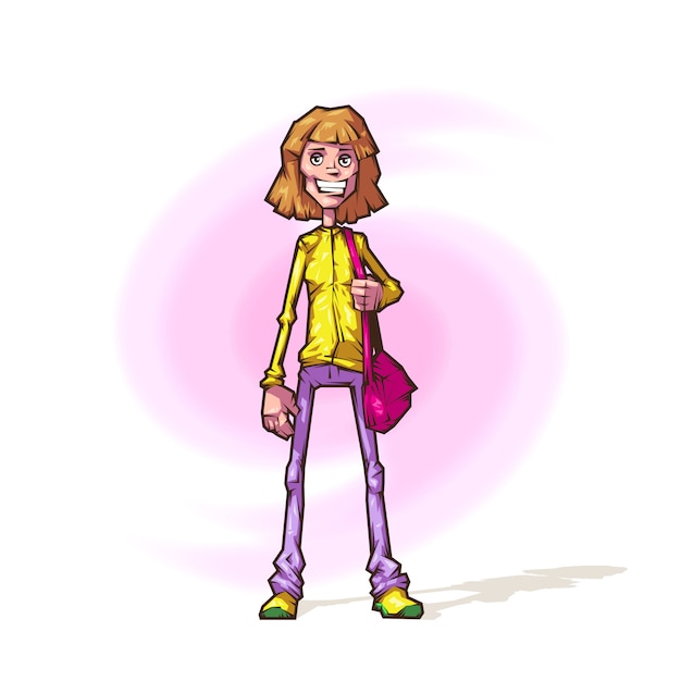 cheerful girl in cartoon style