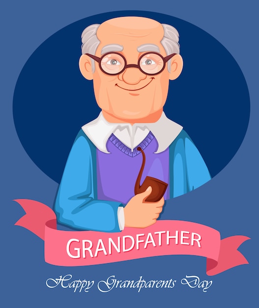 Cheerful grandfather cartoon character