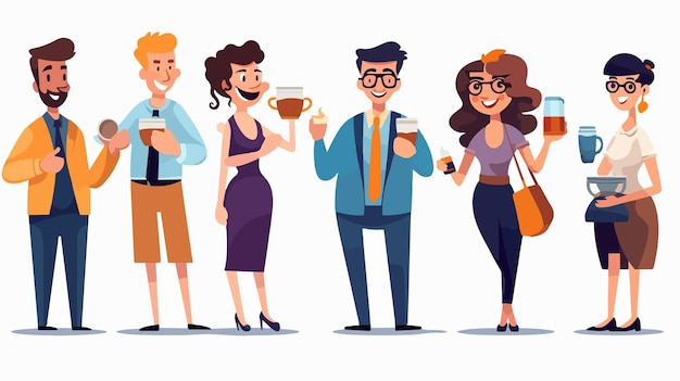 Vector cheerful group of people with drinks smiling together