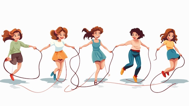 Vector cheerful group skipping cartoon vector illustration