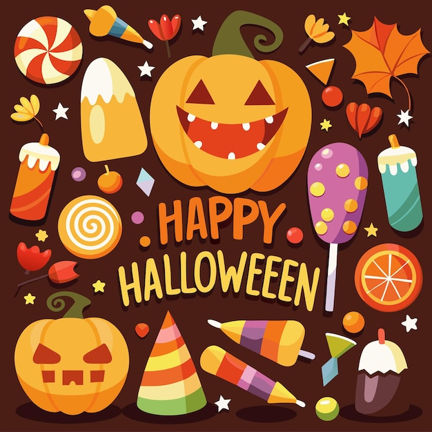 Cheerful Halloween Background with Colorful Candy Corn and Candies