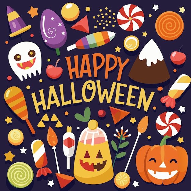 Cheerful Halloween Candies and Candy Corn Background Vector Art Illustration Vector