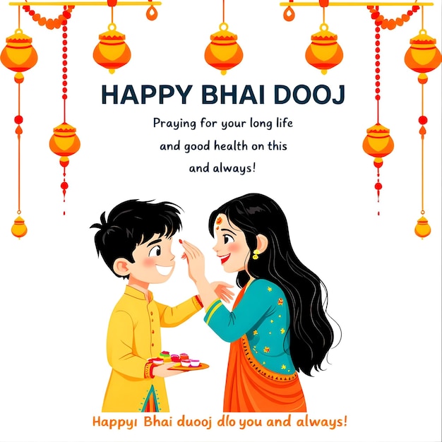 Vector a cheerful illustration celebrating bhai dooj a young boy and girl