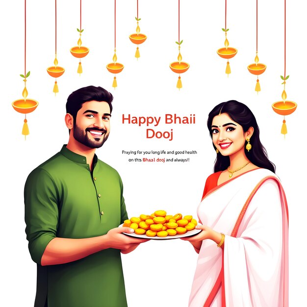 Vector a cheerful illustration celebrating bhai dooj a young boy and girl