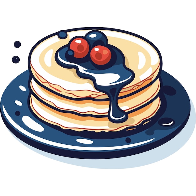 Vector a cheerful illustration of a stack of fluffy pancakes drizzled with syrup and topped with fresh berries