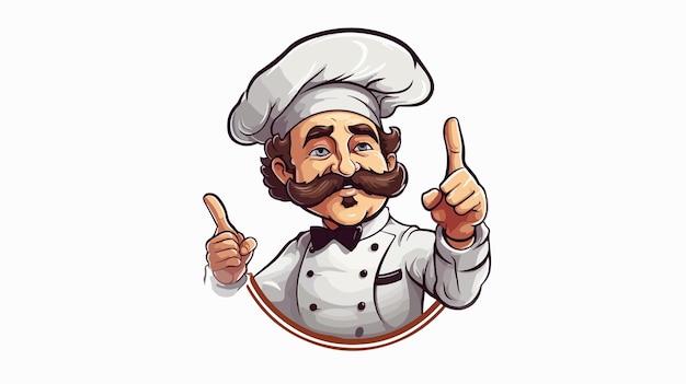 Cheerful Italian Pizza Chef Waving Cartoon Character with Curly Mustache