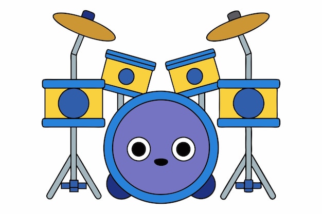 Vector cheerful kawaii drum set vector illustration